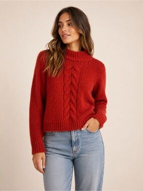 Madewell Chunky Cozy Soft Cottagecore cable knit mock sweater XS  x small